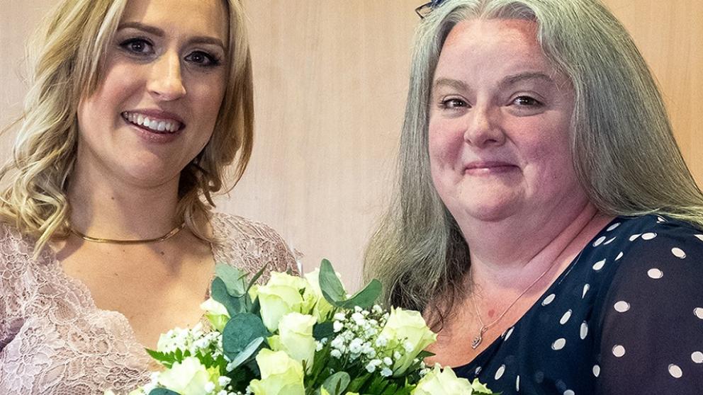 Rochdale Woman of the Year, Sarah Fitchett, receiving the rose bowl award