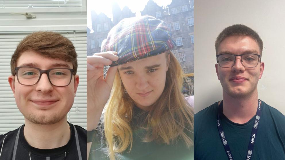 Technical theatre students Alfie Innes, Abigail Peacock and Alex Jacklin 