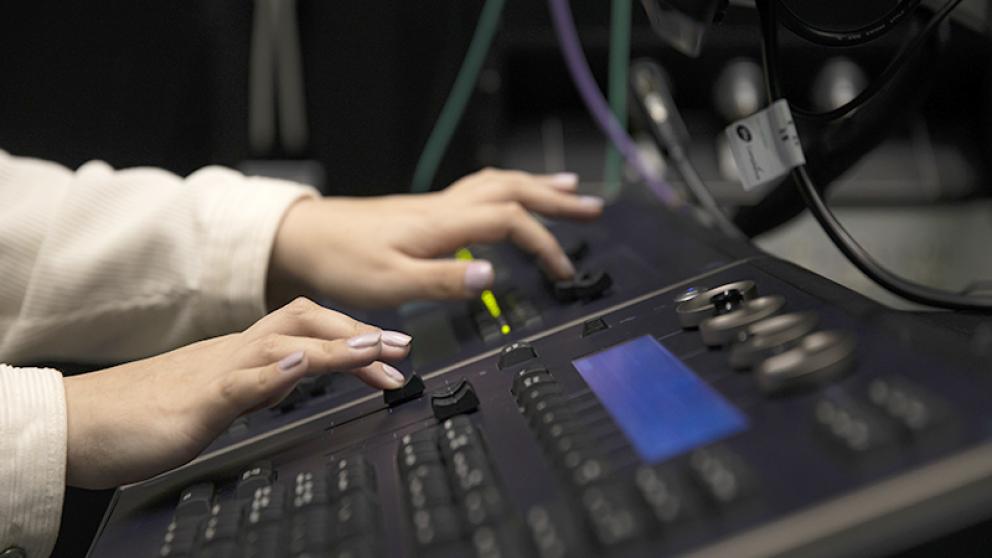 Students using Film TV and Radio production equipment