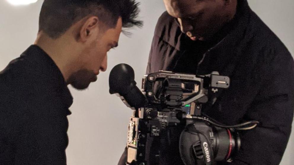 Digital Video Production and Marketing students with camera