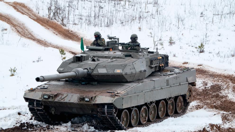 Image shows Leopard 2 tank provided by German forces for Ukraine