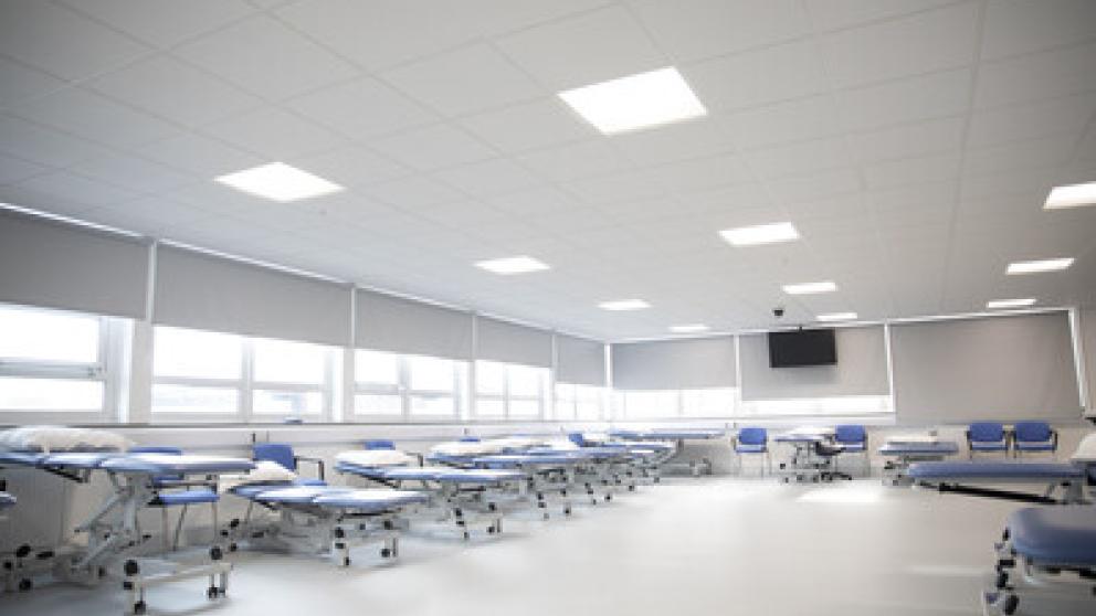 A series of bed in a plinth room used for physiotherapy students learing
