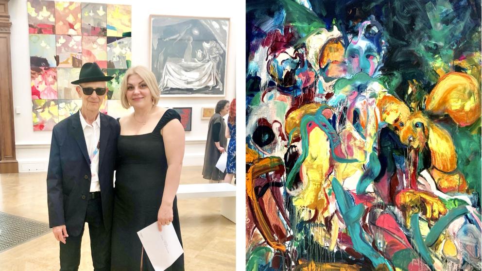 Olga Mun (left) and the Impossible Painting