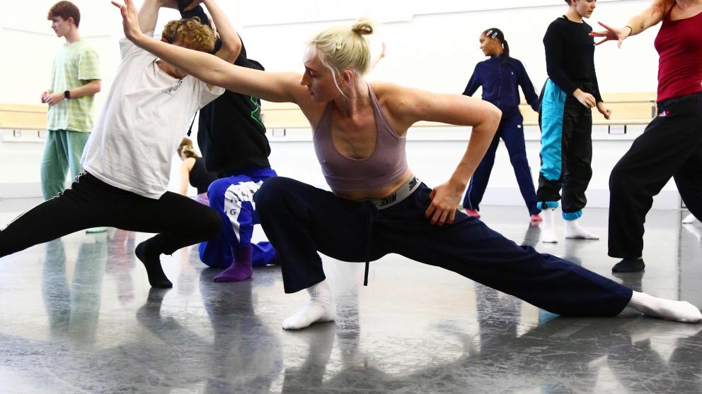 Performers in the New Adelphi dance studio, University of Salford