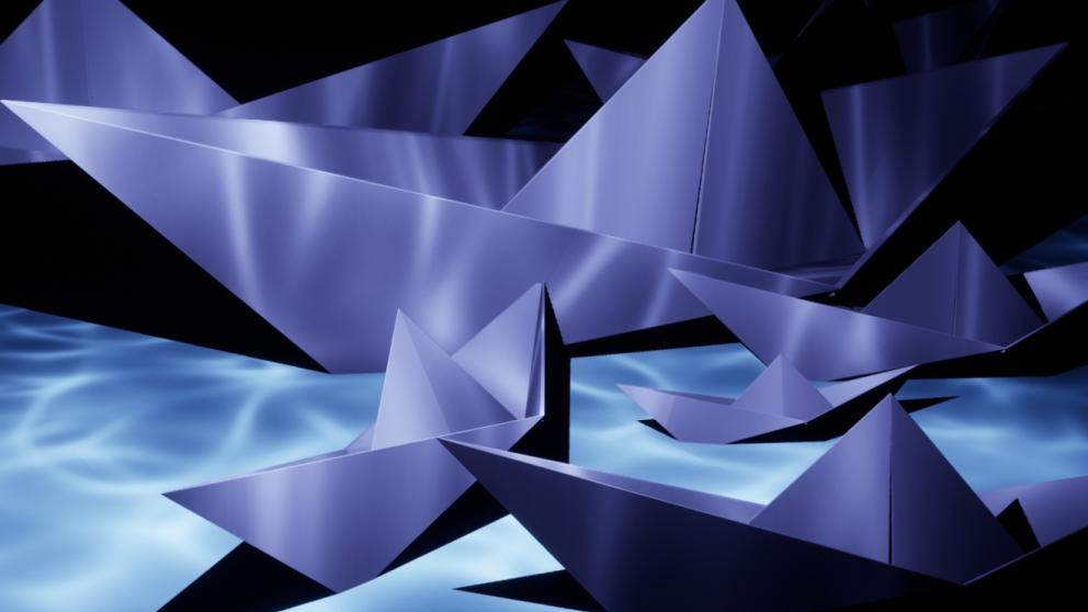 An orgami boat under water