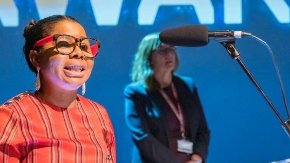 Foluke Michael making speech