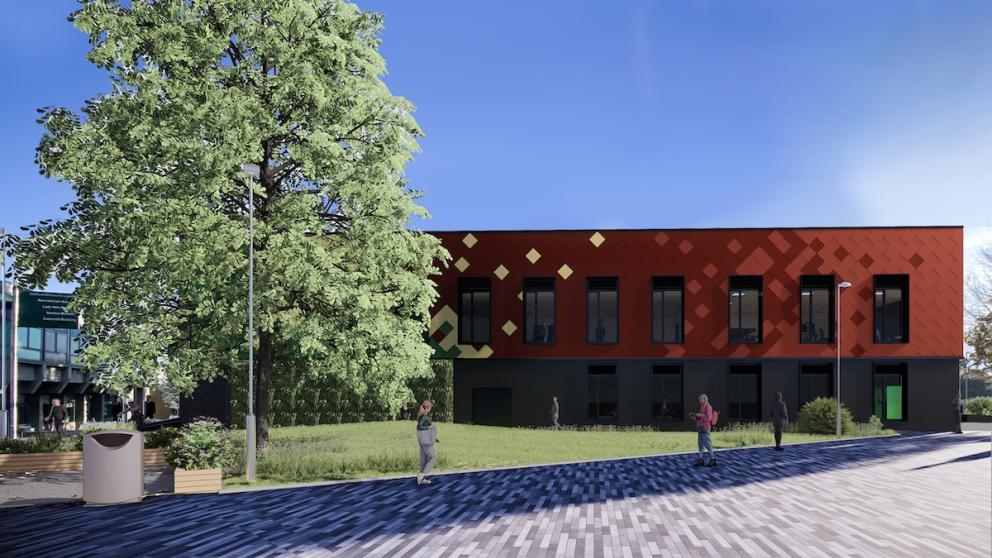 Concept art of the Greater Manchester Institute of Technology (GMIoT) Building located on the University of Salford's campus