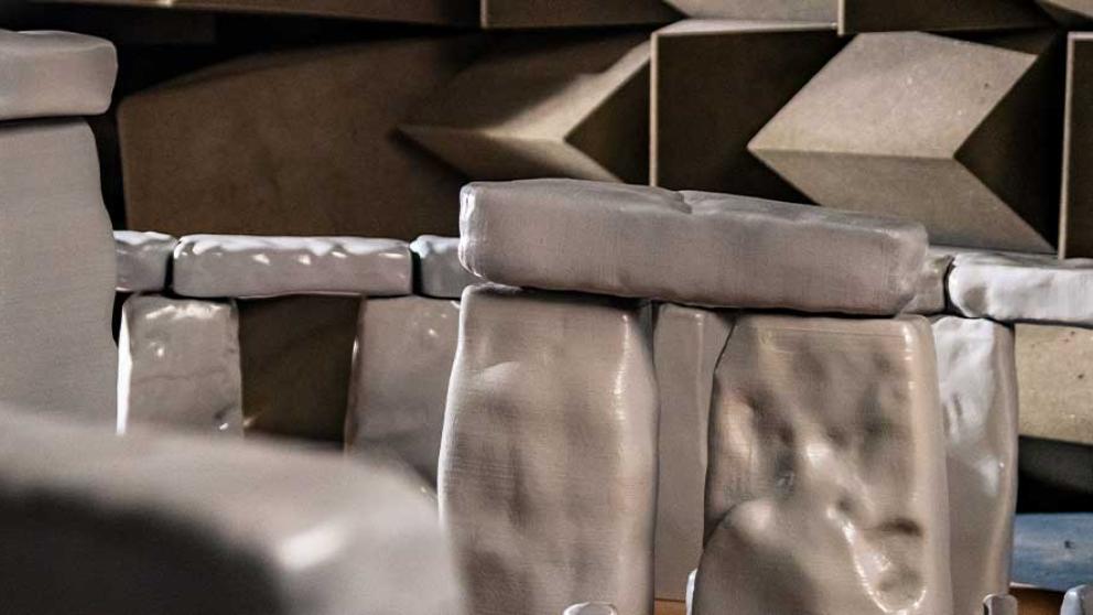 Acoustic model of Stonehenge made from molding clay and 3d printed materials