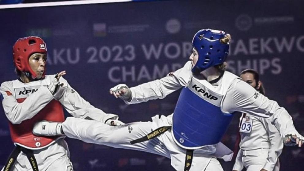 Rebecca McGowan taking part in a Taekwondo fight