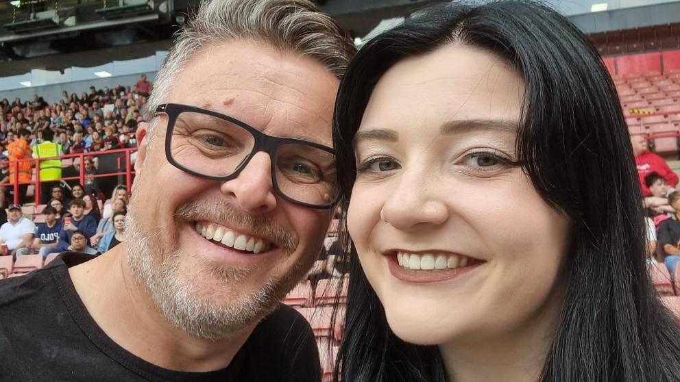 Lara Hargreaves and her dad Andrew take a selfie at a concert gig together