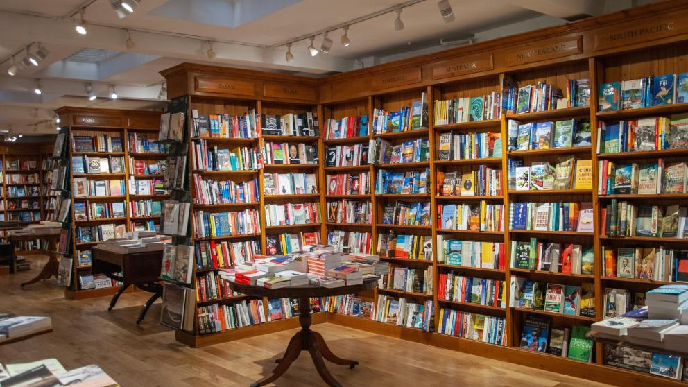 Shelves of books in a Central London bookshop