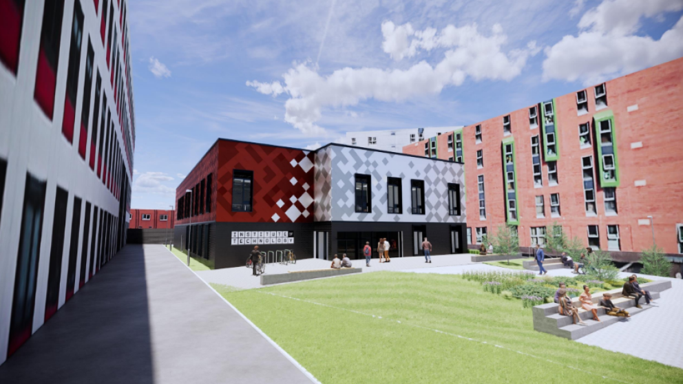 An artist's impression of the Greater Manchester Institute of Technology (GMIoT) Building