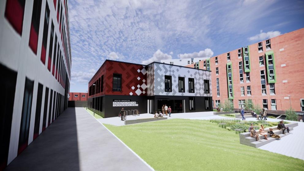 An artist's impression of the Greater Manchester Institute of Technology (GMIoT) building