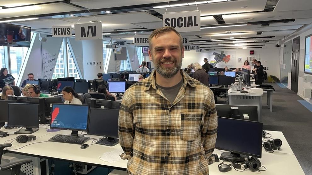 Dr Taylor Umland in the MediaCity newsroom