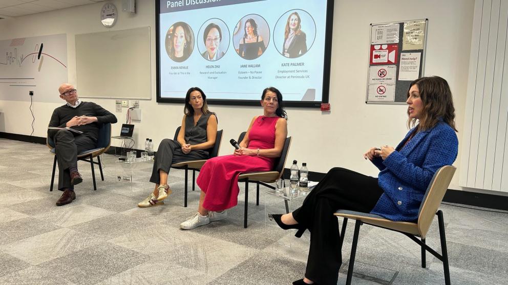 Left to Right: Chief People Officer Jonathan Winter, Emma Neville (This Is Me), Jane Hallam (No Pause), and Kate Palmer (Peninsula UK)