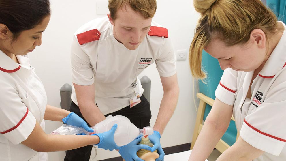 Nursing students in the Simulation Suite, University of Salford