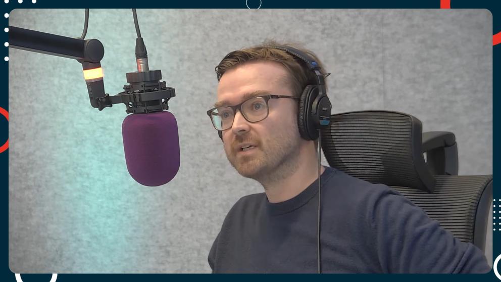 Screenshot of Chris Sharples interview in our MediaCity recording studio for Talking Salford