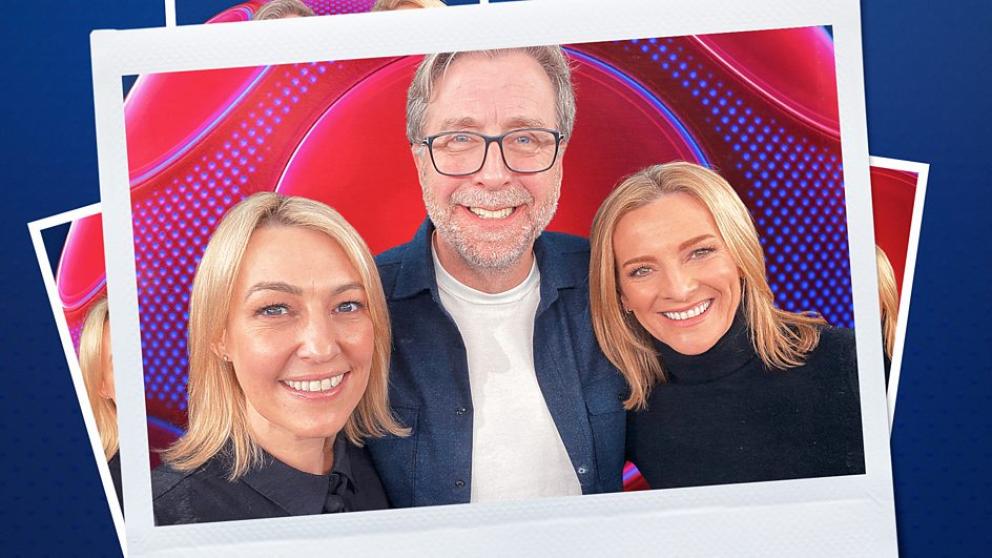 A photoshopped image of Kelly Cates, Mark Chapman and Gabby Logan