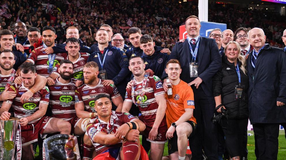 Vic Ashton with the Wigan Warriors team at Old Trafford