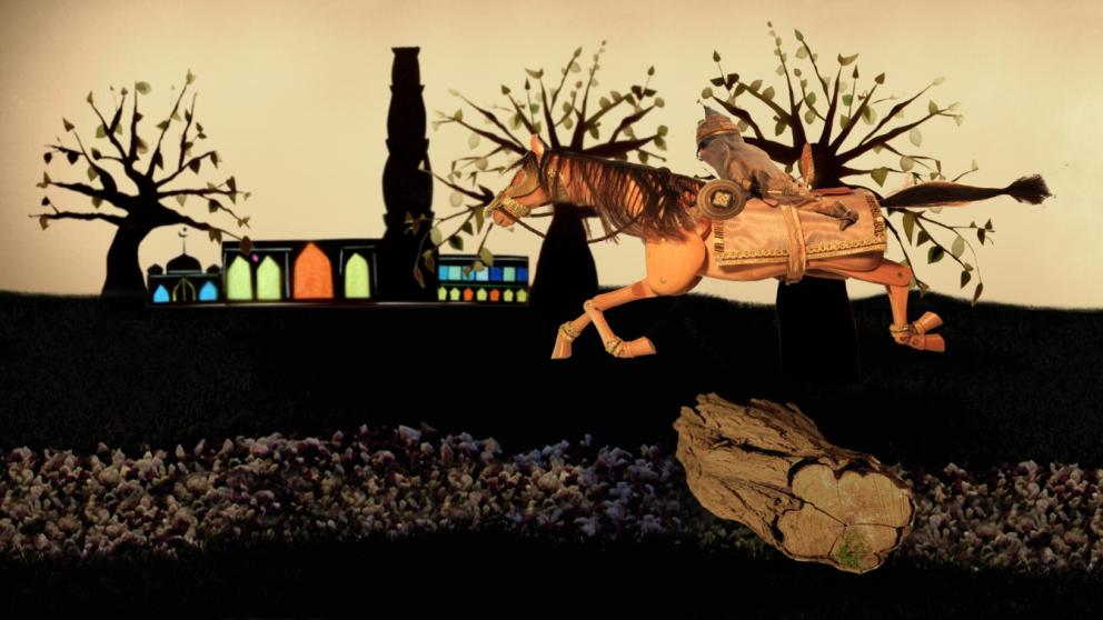 A horse jumps through a canvas in film Sultanate