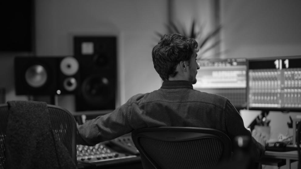 Jacob Lahera operating equipment in 80 HERTZ Recording Studios, Manchester