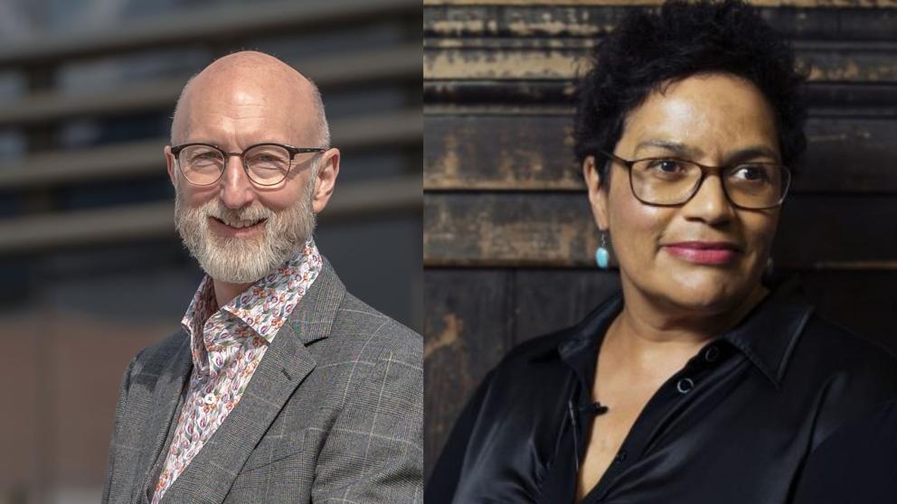 Nic Beech and Jackie Kay sat side by side