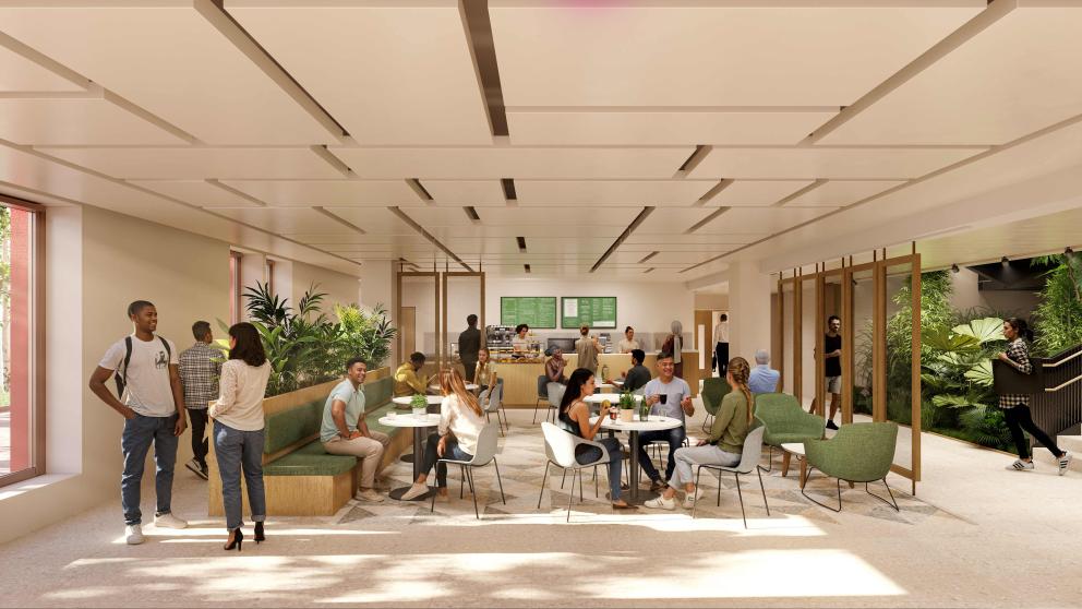 CGI of cafe in new Thrive Health and Wellbeing Building 
