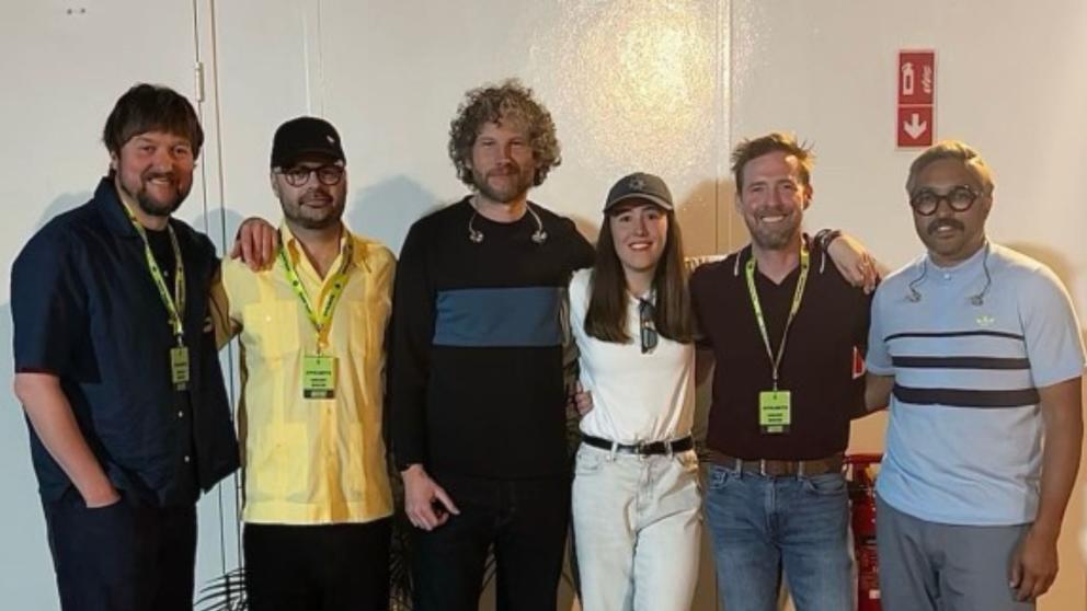 Issy Brand with members of Kaiser Chiefs 