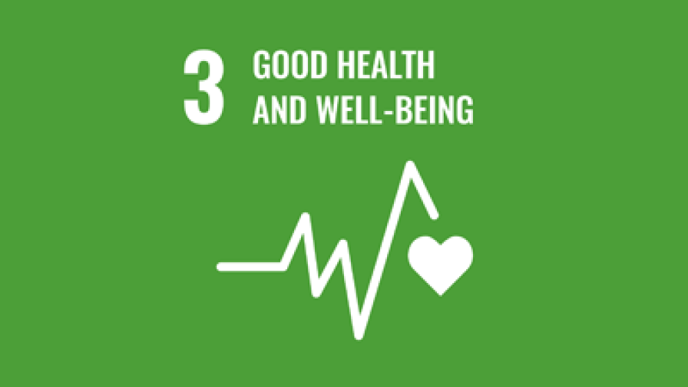 	Illustration representing a pulse and heart with text stating number 3 good health and well being