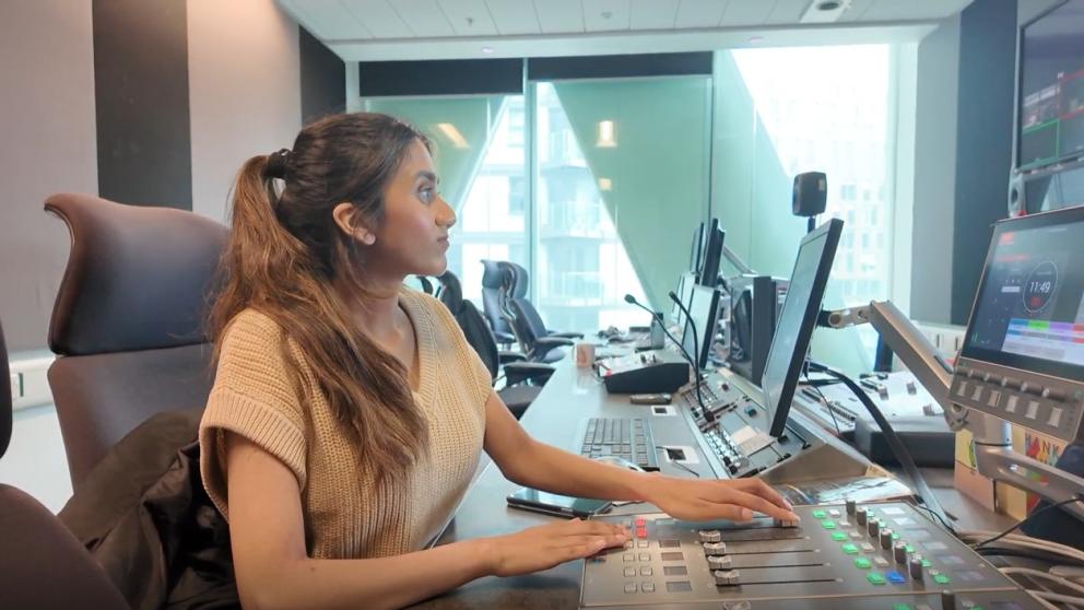 Fazeela Munshi in the MediaCity recording studio