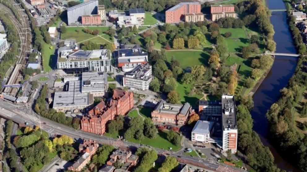 An arial view of Peel Park campus.