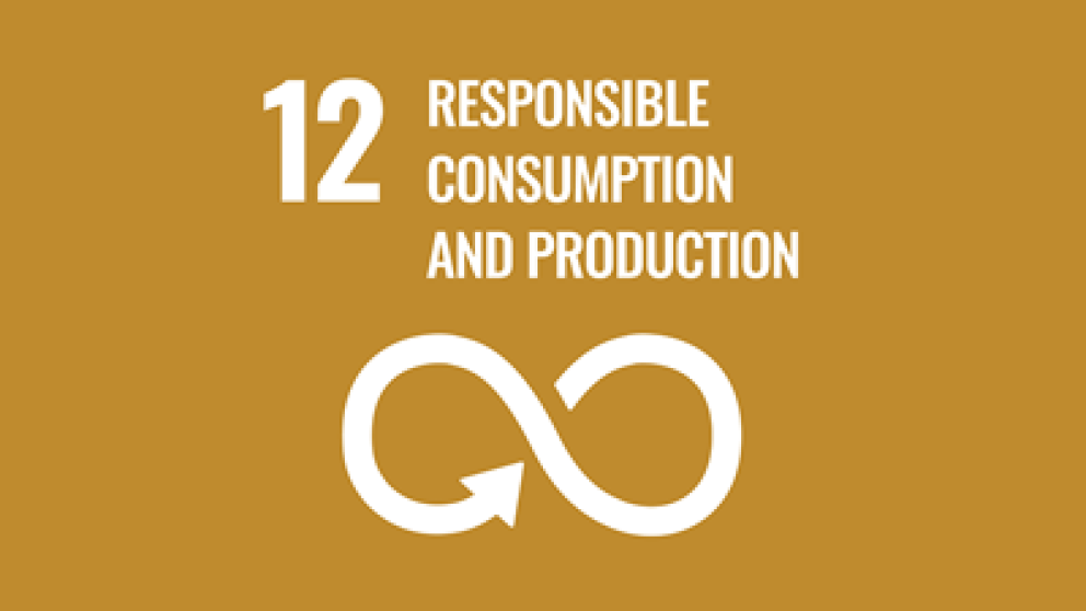 Illustration representing an infinite loop with text stating number 12 responsible consumption and production