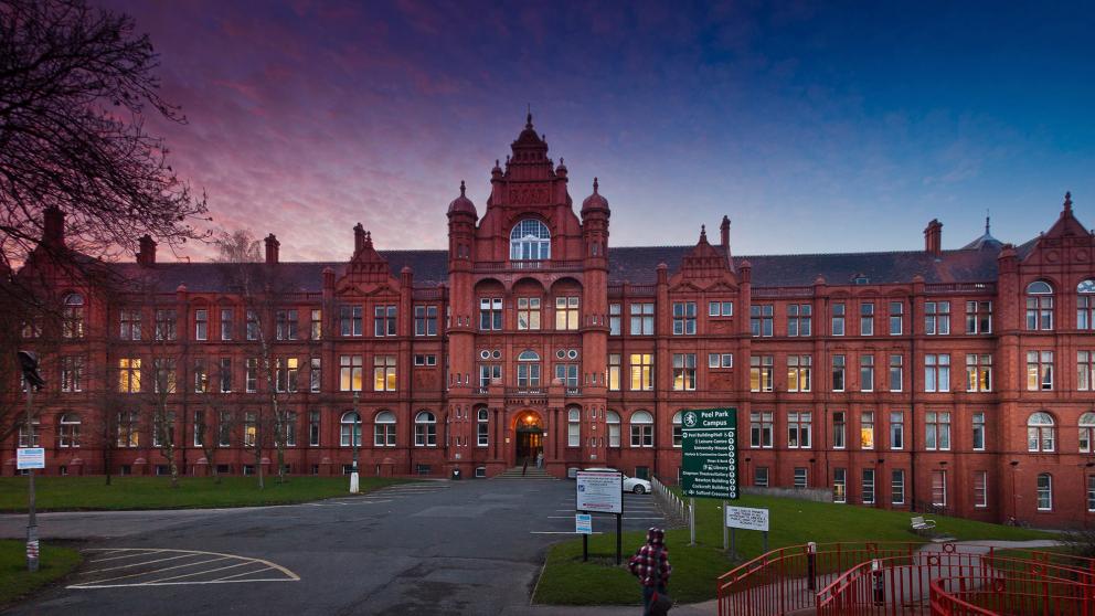 Peel Building in the evening, University of Salford