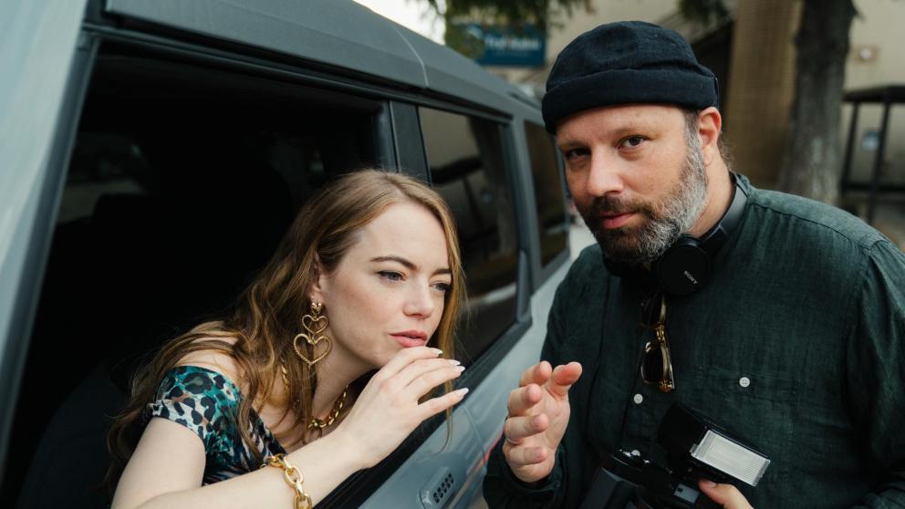 Yorgos Lanthimos and Emma Stone on the set of Kinds of Kindness