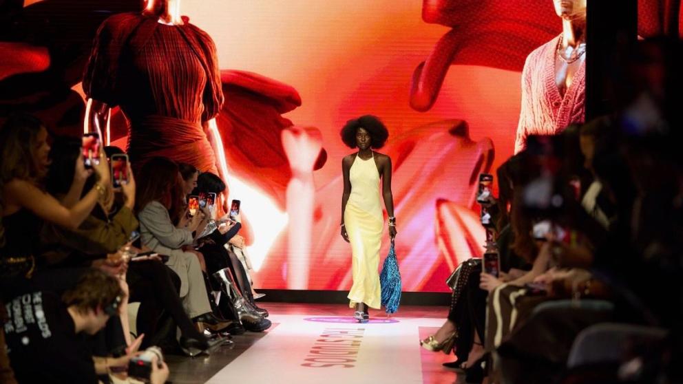 A model walks a runway at THG Studios