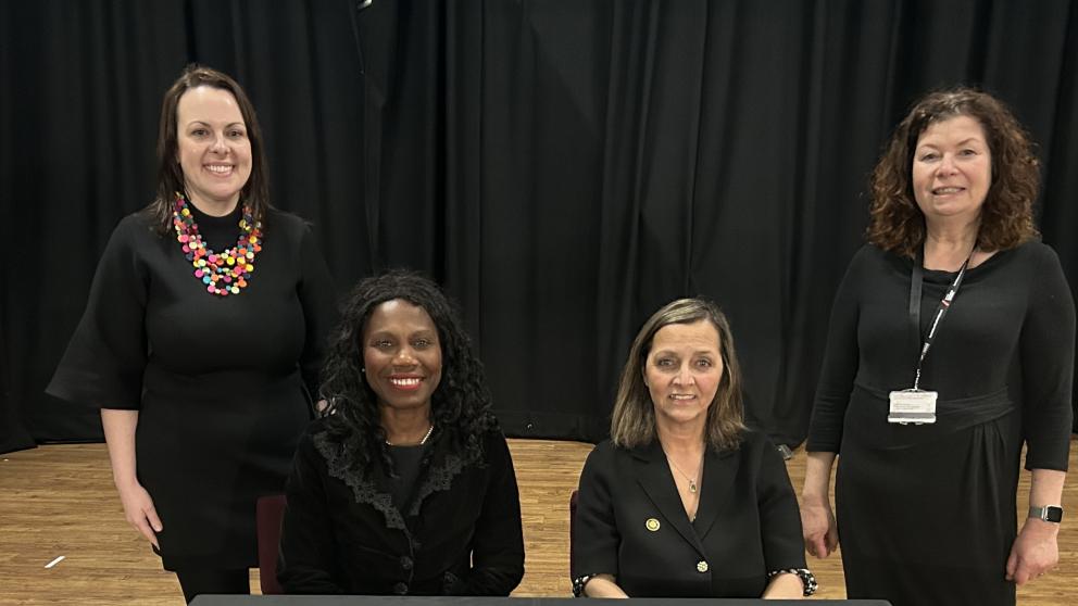 Dr Emma Roberts, Dr Sally Penni MBE, Figen Murray OBE, Prof Francine Morris, staff members at the University of Salford