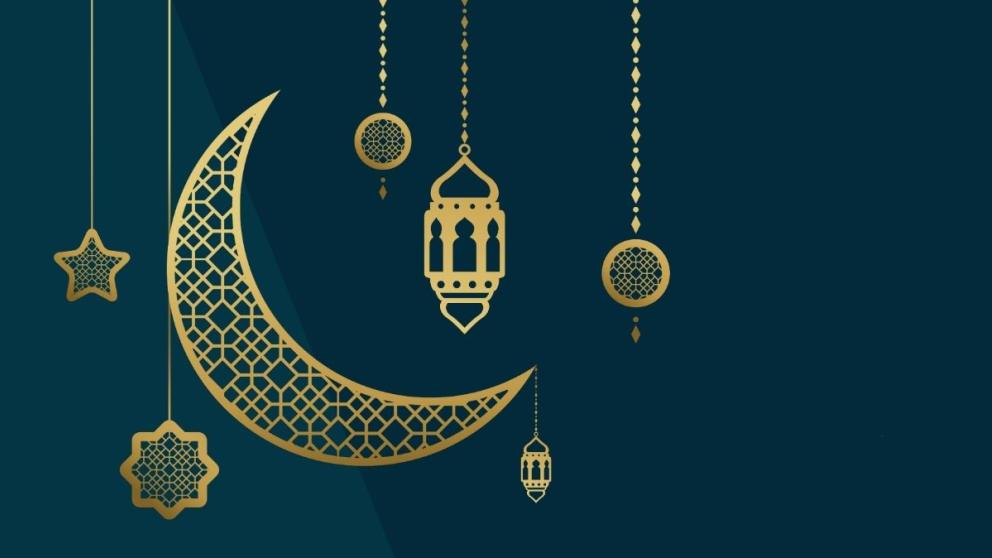  pictured of a crescent moon, stars and a lantern