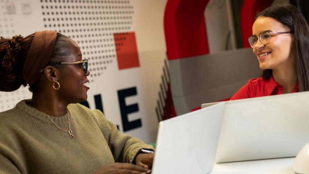 International student at Salford chatting