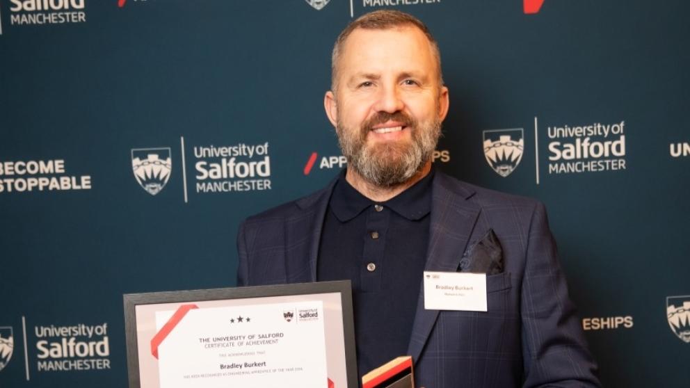 Bradley Joynson-Burkert at the University of Salford Apprenticeship Awards