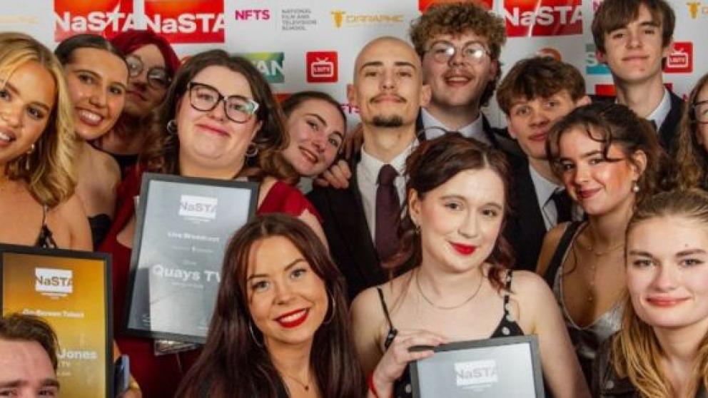 A group of Salford students pose for a picture at the National Student Television Awards