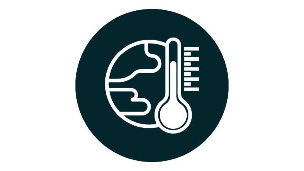 A graphic of the earth with an adjoining thermometer