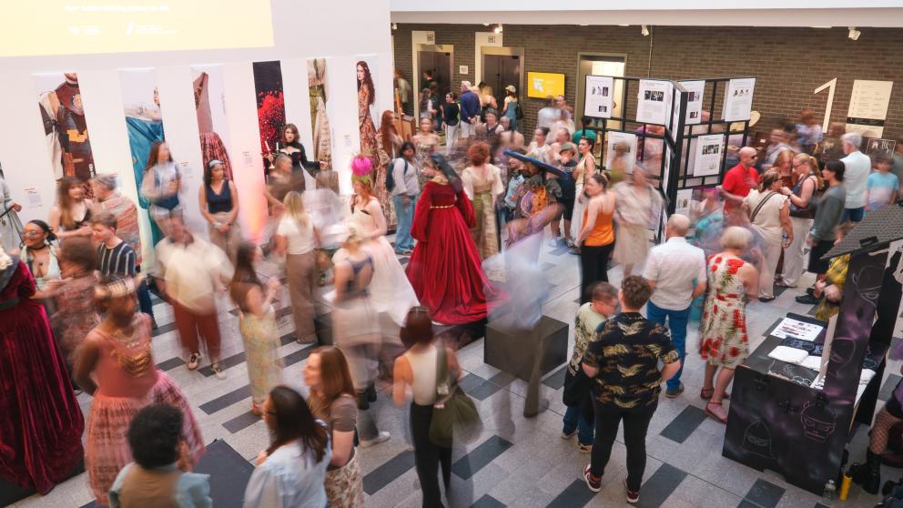 The crowd in the New Adelphi atrium for the 2026 Degree Show