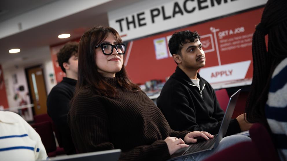 students sat in business seminar in salford business school
