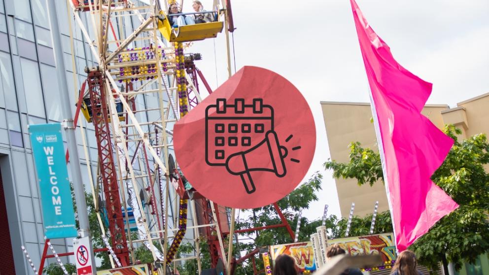 A ferris wheel during Welcome Week with an event sticker