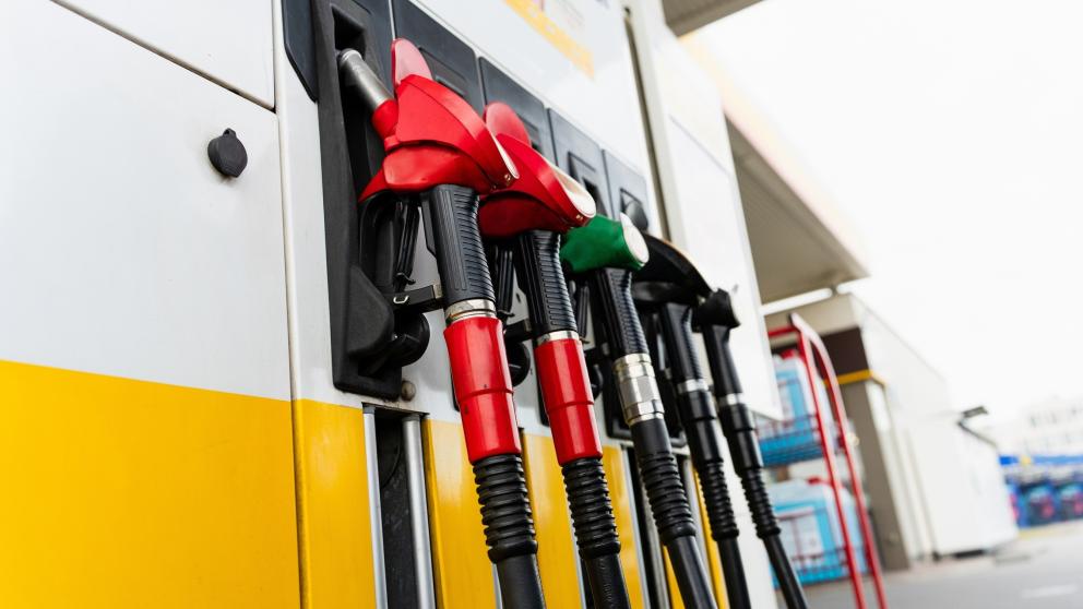 Petrol and diesel pumps at petrol station