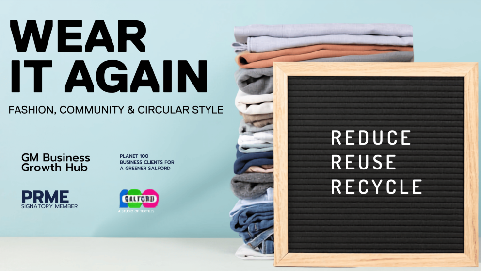 Folded clothes with sustainability messaging