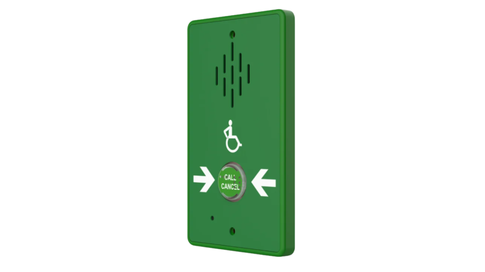 Green speaker with a disability icon and help button
