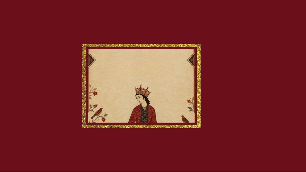 illustration of a woman holding pomegranate 
