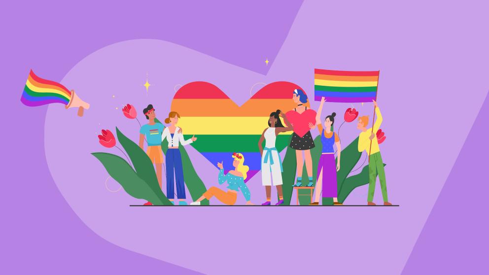 A graphic depicting a group of queer people