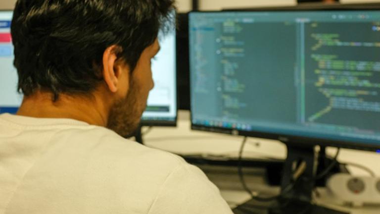Student working at a computer